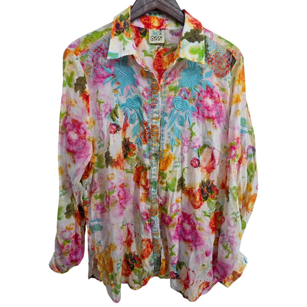 Jaded Gypsy Secret Garden Shirt Multicolor Floral Button Up Size Small/Medium
